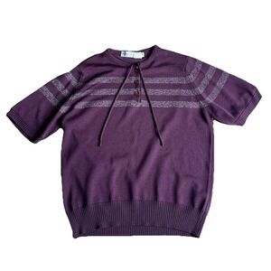 Givenchy Sport Size 38 US Small Purple Knit Sweater Short Sleeve Tie Neck Union